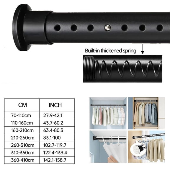 Spring Tension Curtain Rods Durable Adjustable Length Hanging Extendable Telescopic Poles for Bathroom Kitchen Cupboard No Drill