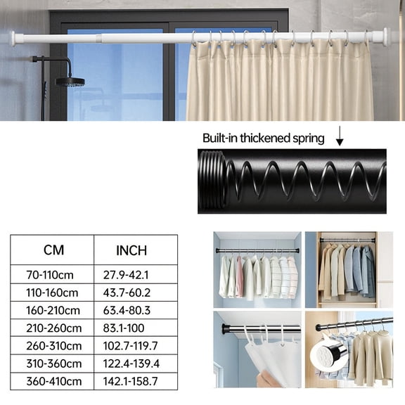 Spring Tension Curtain Rods Durable Adjustable Length Hanging Extendable Telescopic Poles for Bathroom Kitchen Cupboard No Drill
