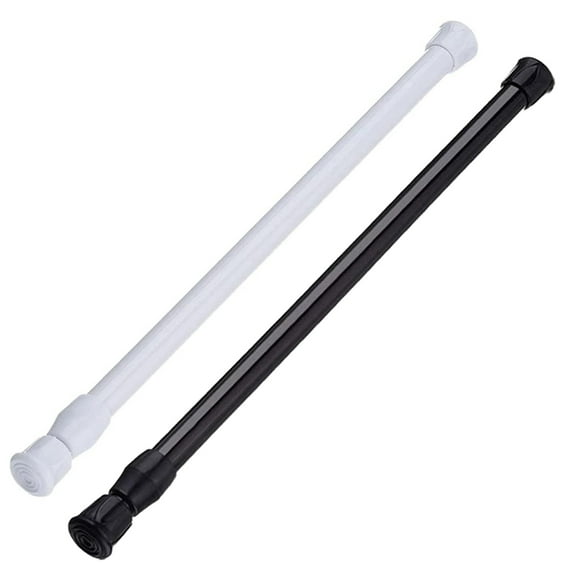 Spring Tension Curtain Rods Short Tension Rod (White + Black, 15.7" to 28" 2Pcs)
