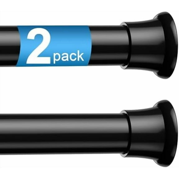 Spring Tension Rods 16-36 Inch, 2Pcs Black Adjustable Tension Curtain Rod, Spring Curtain Rods No Drilling Extendable Short Curtain Rod for Curtains, Closet, Kitchen