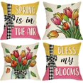 thumbnail image 1 of Spring is in The Air Decorative Throw Pillow Covers 18 x 18 Set of 4, Bless My Blooms Tulip Flower Mason Jar Cushion Case Decor, Floral Stripes Bow Farmhouse Home Decoration for Sofa Couch, 1 of 1