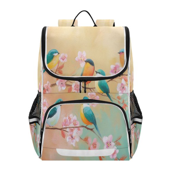Spring Theme Birds on Branch with Flowers Backpack Purse Daypack Book Bag Fashion Accessories Unisex 15L for Commute Travel School