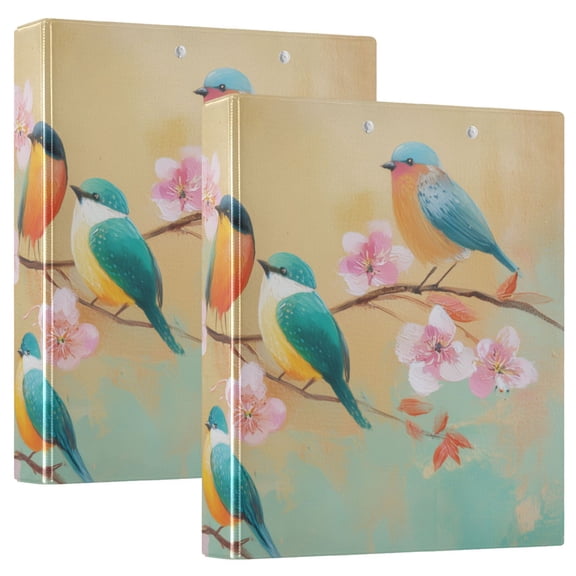 Spring Theme Birds on Branch with Flowers Round Ring Binder 3 Rings 1.5" Capacity File Storage for A4 Size 1 Pack