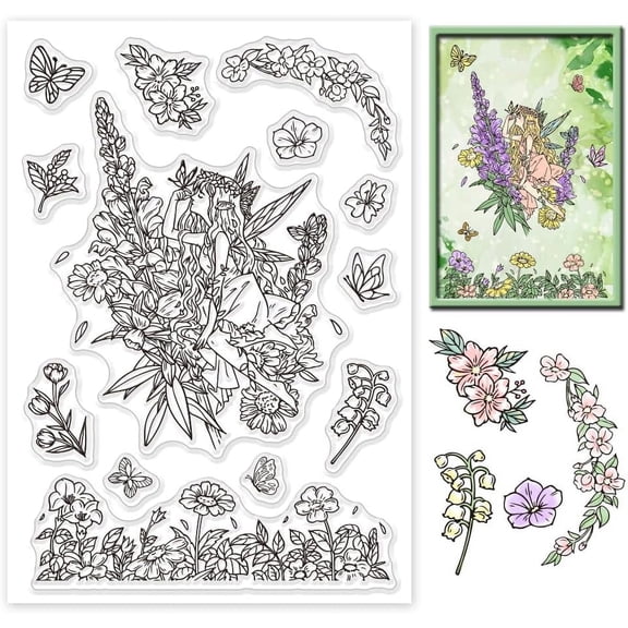 Spring Theme Clear Stamps - Fairy Flower Silicone Transparent Paper Craft Stamps