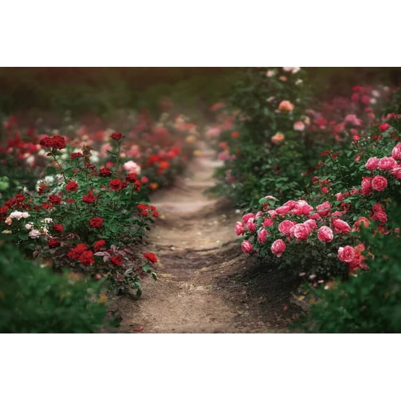 Spring Theme Photography Backdrop Mountain Path Flowers Outdoor Scenery Women Bridal Shower Portrait Background