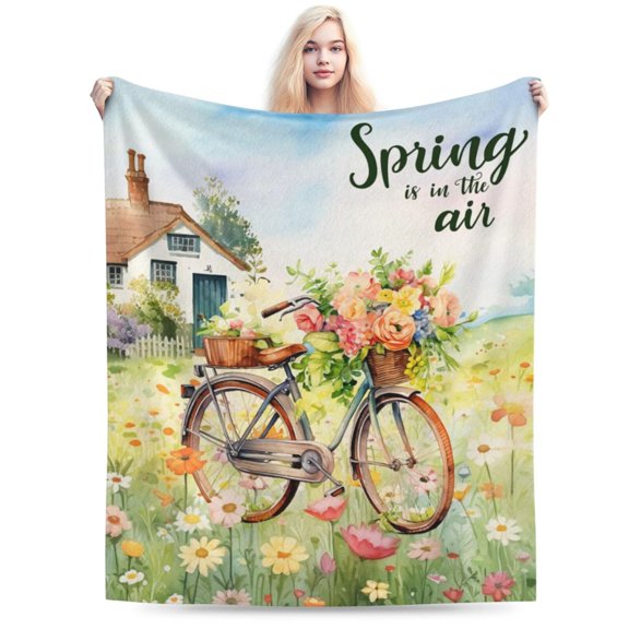 Spring Theme Throw Blanket Farmhouse bicycle Floral Flower Throw Blanket 50x40