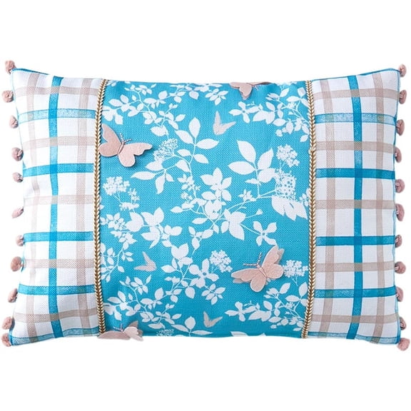 Spring Themed Embroidered Decorative Pillow - Floral 12"x18" Oblong