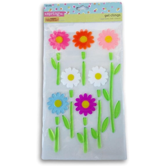 Spring Themed Flowers and Stems Gel Window Clings - 37 Piece