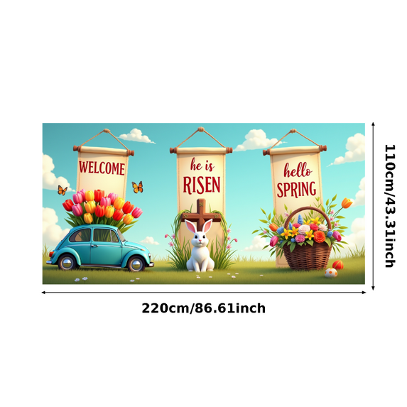 Spring Themed Welcome Banners with Bunny Floral and Cross Elements Easter Decorations Backdrop Party Supplies Photography Props Outdoor Decor