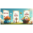 thumbnail image 1 of Spring Themed Welcome Banners with Bunny Floral and Cross Elements Easter Decorations Backdrop Party Supplies Photography Props Outdoor Decor, 1 of 8