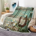 thumbnail image 1 of Spring Throw Blanket, Rustic Teal Wooden Farmhouse Throw Blanket, Western Throw Flannel Blankets for Couch & Bed, Rusty Horseshoe Plush Cozy Fuzzy Blanket 50" x 60", Super Soft & Warm Blankets, 1 of 3