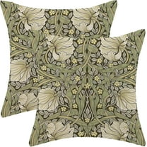 Spring Throw Pillow Covers 16x16 Set of 2, Sage Green Print Linen Decorative Pillow Covers Botanical Floral Outdoor Cushion Cover Vintage Flower Pillowcase for Sofa Couch Farmhouse Room