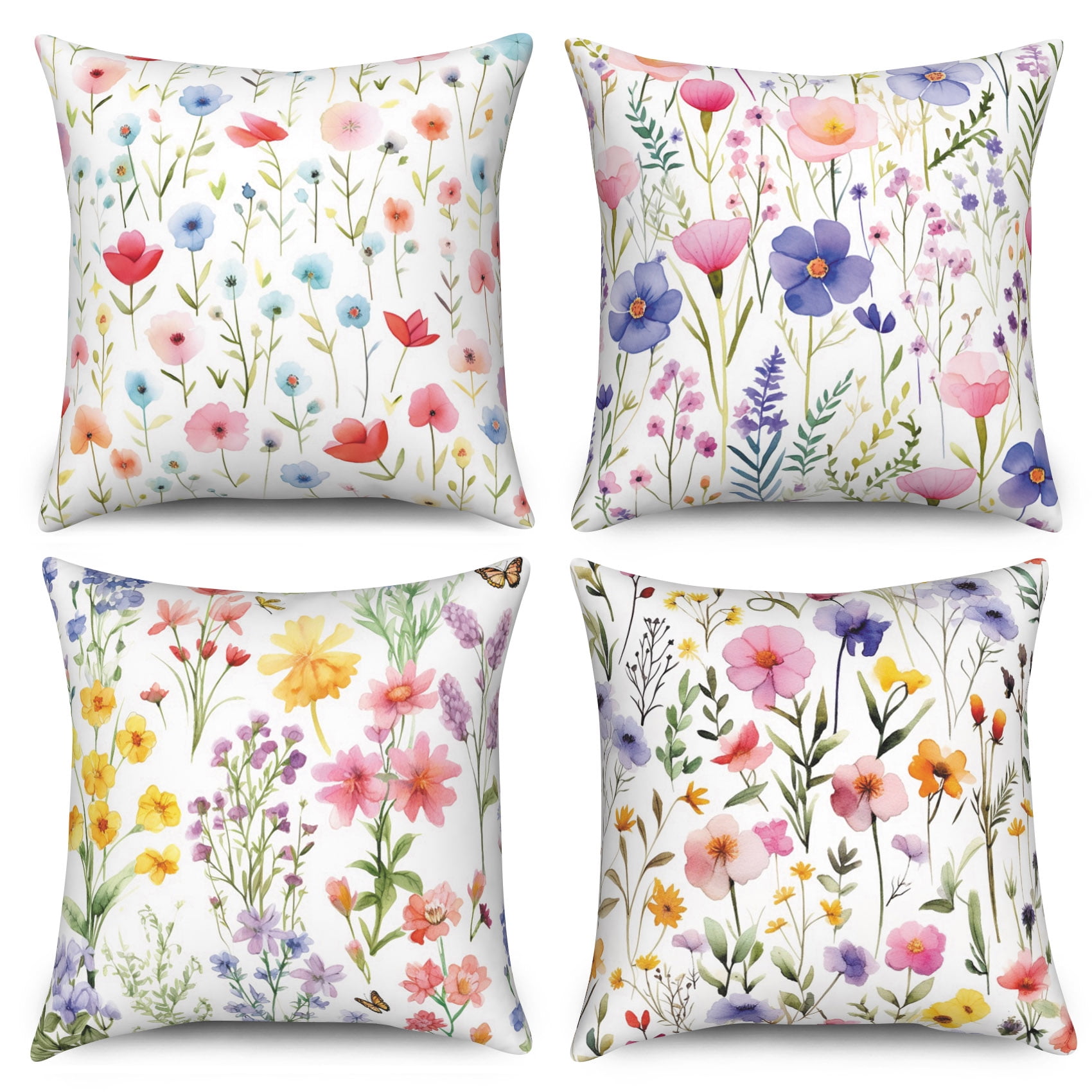 Spring Throw Pillow Covers Set of 4,Floral Pillowcase,Flower Cushion