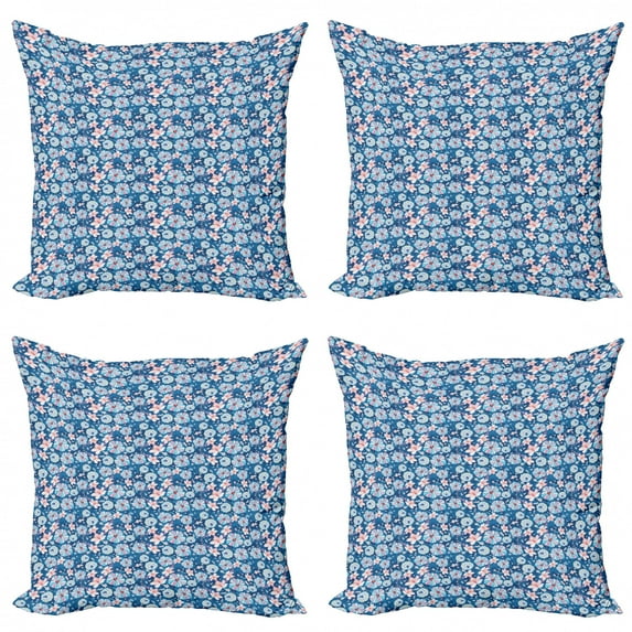 Spring Throw Pillow Cushion Case Pack of 4, Seasonal Nature Blooms Colorful Garden Art Illustration Ornamental Swirls Background, Modern Accent Double-Sided Print, 4 Sizes, Multicolor, by Ambesonne