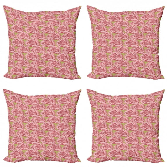 Spring Throw Pillow Cushion Case Pack of 4, Vintage Design Repetitive Blossoming Dog-Rose Flower Petals Pattern, Modern Accent Double-Sided Print, 4 Sizes, Khaki Rose, by Ambesonne