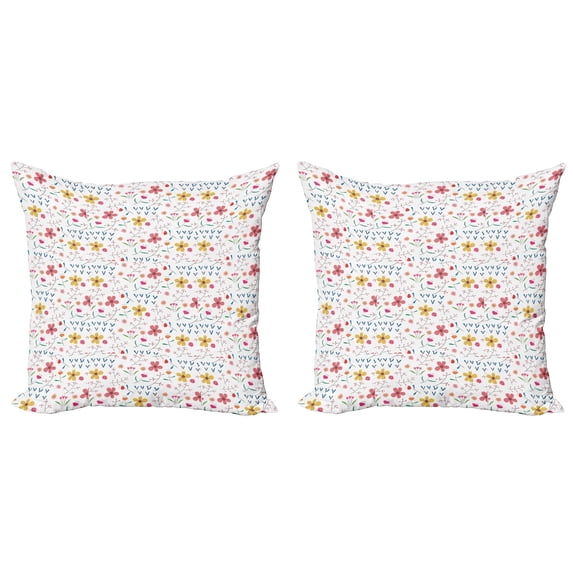 Ambesonne Spring Throw Pillow Cover 2 Pack, Colorful Wild Meadow Botany, 24", Multicolor