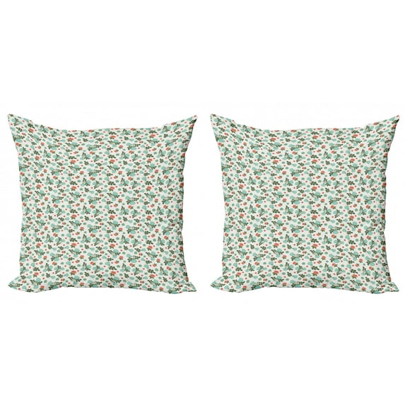 Spring Throw Pillow Cushion Cover Pack of 2, English Garden Style Floral Pattern with Flowers and Leaves, Zippered Double-Side Digital Print, 4 Sizes, Coconut Multicolor, by Ambesonne