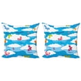 thumbnail image 1 of Ambesonne Spring Throw Pillow Cover 2 Pack, Clouds Butterfly Summer, 16", Sky Blue White, 1 of 2