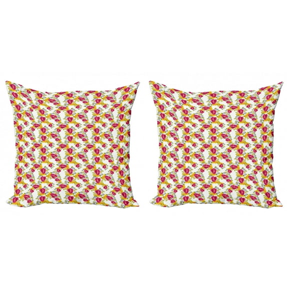 Ambesonne Spring Throw Pillow Cover 2 Pack, Lively Springtime Garden, 18", Multicolor