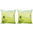 thumbnail image 1 of Spring Throw Pillow Cushion Cover Pack of 2, Rising Sun Behind Mountains with Beamed Sunshine Lightens up the Hills, Zippered Double-Side Digital Print, 4 Sizes, Apple Green and Mustard, by Ambesonne, 1 of 2