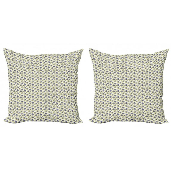Spring Throw Pillow Cushion Cover Pack of 2, Small Blooming Flowers Nature Inspired Romantic Ornament Pattern, Zippered Double-Side Digital Print, 4 Sizes, Olive Green Violet Blue, by Ambesonne