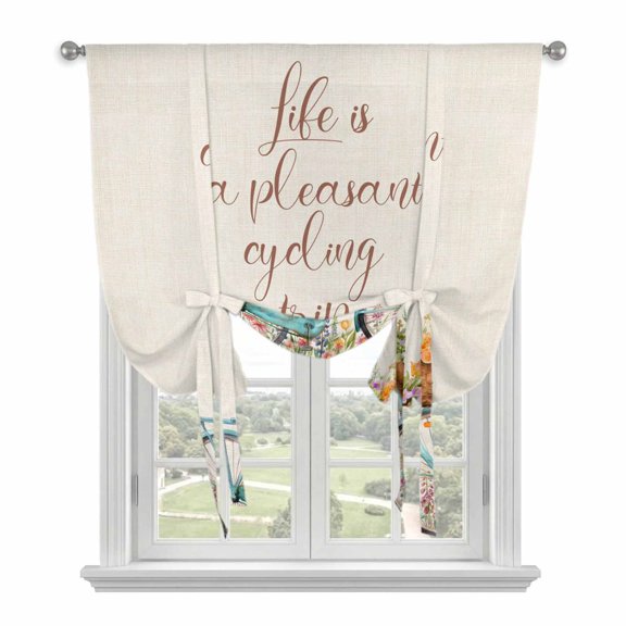 Spring Tie Up Curtains 45 Inches Long, Kitchen Window Curtains Over Sink, Country Bicycle Botanical Blossom Wild Flowers Small Window Curtains Shade Balloon Curtains Valances for Bedroom/Cafe 34"x45"