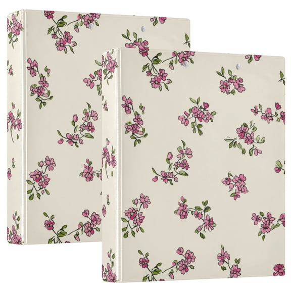 Spring Tiny Flowers Beige Background Round Ring Binder 3 Rings 1.5" Capacity File Storage for A4 Size 2 Pack