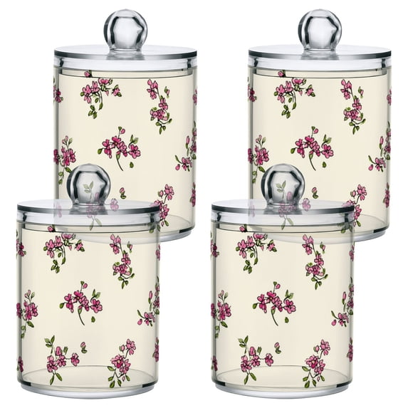 Spring Tiny Flowers Beige Background Translucent Plastic Cans Storage Canisters with Lid Set of 4