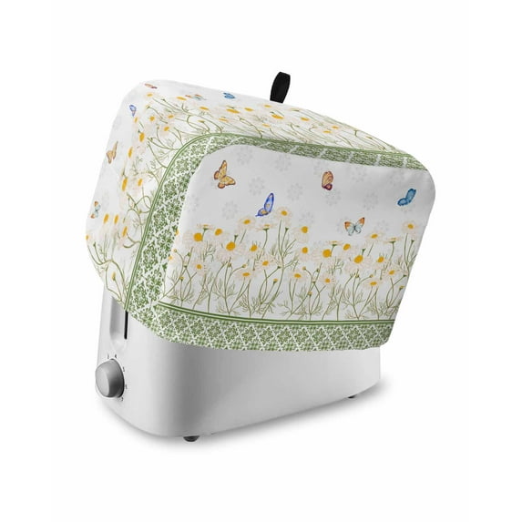 Spring Toaster Cover 2 Slice, Summer Plants Vintage Daisy Flower Butterfly Bread Maker Cover Toaster Dust Cover with Pockets, Dust-Proof Cover for Kitchen Small Appliance 12x7.5x8in