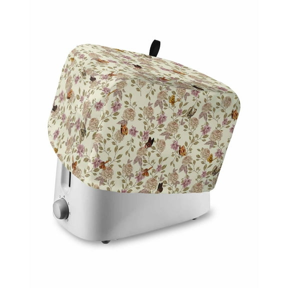 Spring Toaster Cover 2 Slice, Vintage Plant Flowers Butterfly Bread Maker Cover Toaster Dust Cover with Pockets, Dust-Proof Cover for Kitchen Small Appliance 12x7.5x8in
