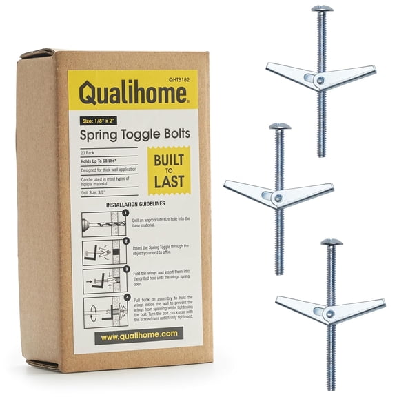 Spring Toggle Bolt Anchors - Heavy Duty Wall Anchors for Hanging Items w/Hollow Walls & More - Stainless Steel Hollow Wall Anchor for Frames, Shelves, Mirrors & More, 20 Pack (1/8" x 2")
