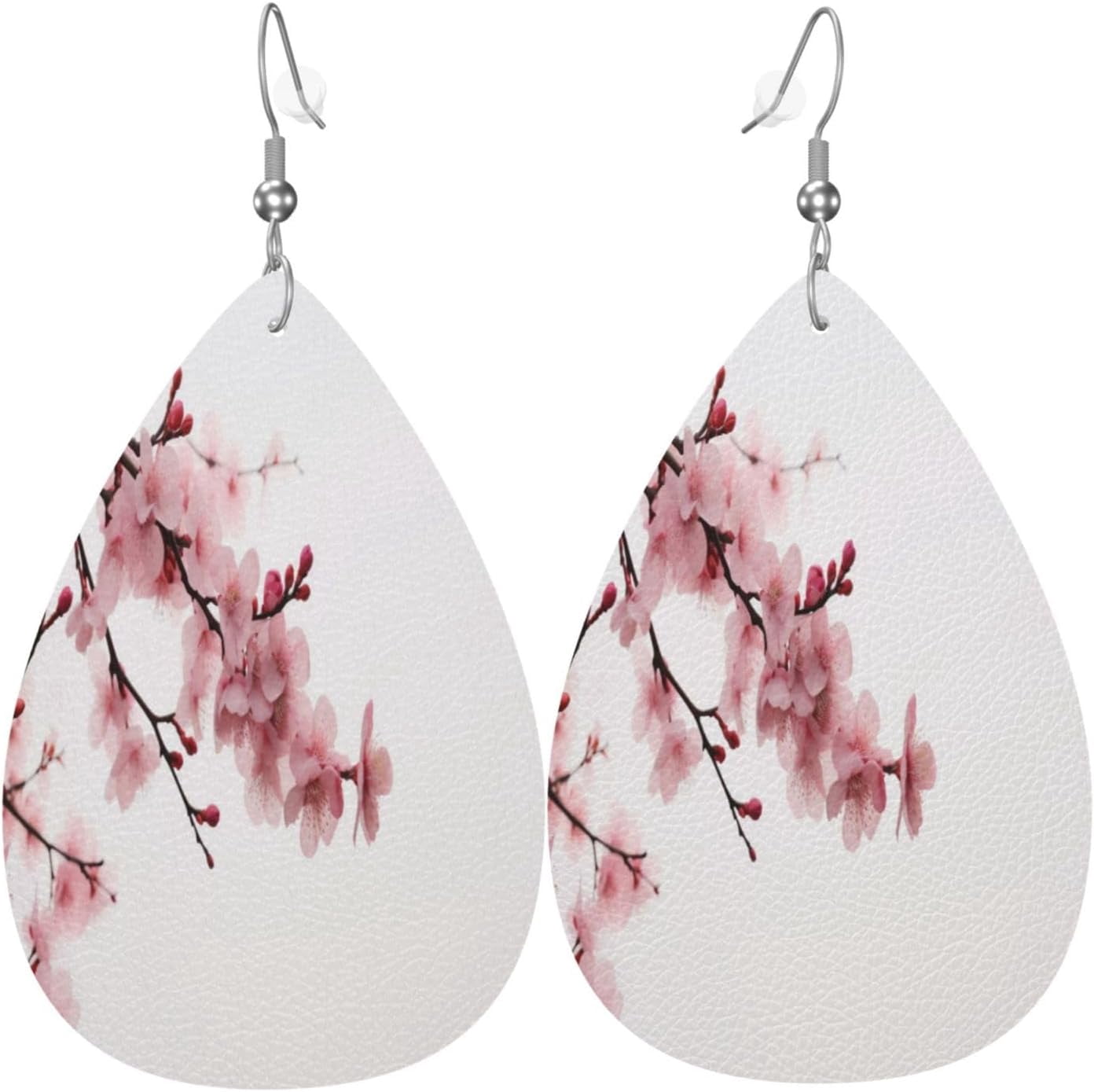 Spring Top Cherry Floral Earrings for Women PU Leather Dangle Earrings, Lightweight Leather Teardrop Dangly Ear Pendants Jewelry Gift[o799]