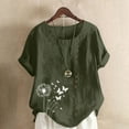 thumbnail image 1 of Spring Tops GaThRRgYP Summer Printed Short Sleeve Blouse - Women's Trendy Top,Women Casual and Linen Round-Neck Top Printed Short Sleeve Button T-shirt Blouse Army Green L, 1 of 4