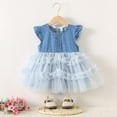thumbnail image 1 of Toddler Girl Denim Tulle Dresses Ruffle Sleeve Baby Summer Tutu Sundress Outfit Toddler Princess Dress for Girls, 1 of 7