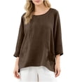 thumbnail image 1 of Spring Tops For Women Sevevn Women's Linen 3/4 Sleeve Oversized Blouse Casual Loose Fit Round Neck Top with Pockets Brown L, 1 of 8