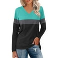 thumbnail image 1 of Spring Tops For Women Summer Color Block V Neck Long Sleeve Loose Casual Fashion St Patricks Day Shirt Underwear Sportwear,Green,XXL, 1 of 5