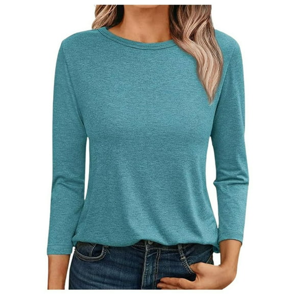 Spring Tops For Women Summer Solid Color Round Neck Long Sleeve Fashion Casual St Patricks Day Shirt Tee Shirts Sportwear,Green,XL