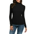 thumbnail image 1 of Spring Tops For Women Summer Solid Color Turtleneck Long Sleeve Slim Fit Casual Stretchy Shirts Pullover T-Shirts Outwear,Black,S, 1 of 7