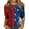thumbnail image 1 of Spring Tops For Women 2025, 4Th Of July Print Round Neck Three Quarter Sleeves T-Shirt Purple Long Sleeve Woman Sweatshirt Sequin Tops White Button Down Shirt Tops Leggings (XL, Deep Red) ZMTing, 1 of 5