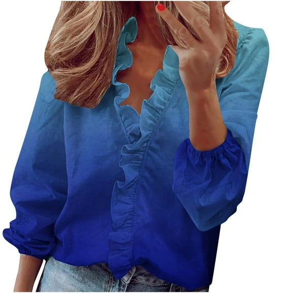 Spring Tops for Women 2025!DianGeFu Winter Clothes for Women Long Sleeve Fashion,Women Casual Full Sleeve V-Neck Tops Loose Plus Size Women Clothing,Sky Blue,XXXXL