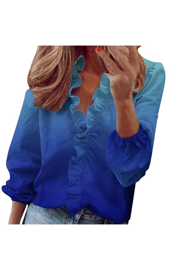Spring Tops for Women 2025!DianGeFu Winter Clothes for Women Long Sleeve Fashion,Women Casual Full Sleeve V-Neck Tops Loose Plus Size Women Clothing,Sky Blue,XXXXL