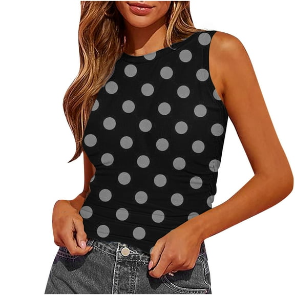 Spring Tops for Women 2025 GaThRRgYP Womens Tops Plus Size,Women's Tank Summer Sleeveless Round-Neck Slim Fitted Blouse Side Ruched Basic Printed Tees Shirts Dark Gray M