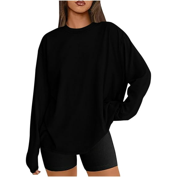 Spring Tops for Women 2025 Viikei Sweatshirts for Women Clearance under $10,Womens Oversized Long Sleeve T Shirts Basic Crewneck Tee Fall Tops Casual Workout Fashion Casual Clothes Black M