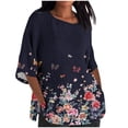 thumbnail image 1 of Spring Tops for Women 2025 Viikei Womens Blouse Clearance,Long Sleeve Tops for Women Trendy,Women's Ladies Fashion Casual Cropped 3/4 Sleeve Printing Loose Shirt Blouse Top Purple XXXXXL, 1 of 5