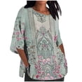 thumbnail image 1 of Spring Tops for Women 2025 Viikei Womens Tops Clearance under $5 Plus Size,Fall Womens Tops Long Sleeve,Women's Ladies Fashion Casual Cropped 3/4 Sleeve Printing Loose Shirt Blouse Top Green XXXXXL, 1 of 5