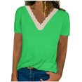 thumbnail image 1 of Spring Tops for Women 2025 Viikei Womens Tops Elegant Plus Size Short Sleeve Lace V-Neck Loose Fit Lightweight Solid Color Basic Casual Blouse and Tops for Spring Summer Women's Top, 1 of 5