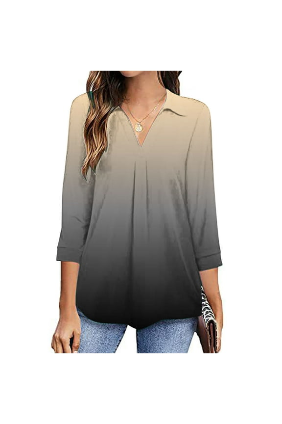 3/4 Sleeve T Shirts for Women Plus Size Fall Woman V Neck Three Quarter 3/4Sleeve T Shirt Printing Blouse Tops Sweatshirt