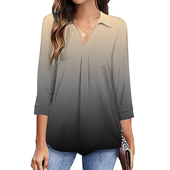 Homenesgenics 3/4 Sleeve T Shirts for Women Plus Size Fall Woman V Neck Three Quarter 3/4Sleeve T Shirt Printing Blouse Tops Sweatshirt