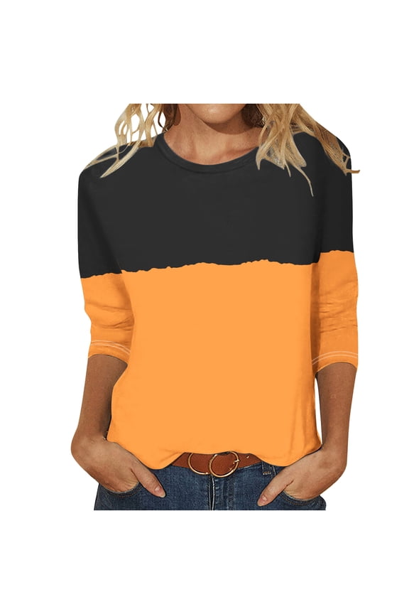 Spring Tops for Women!DianGeFu Womens Long Sleeve Blouses Twist Top Fashion Casual,Women's Fashion Printed T-shirt 3/4 Sleeves Blouse Round Neck Casual Tops,Yellow,XXXL