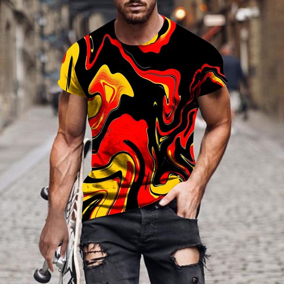 Spring Tops for Women Funny Shirts for Men under $10 Summer Shirts for Men Fashion Men Comfortable Graphic Short Sleeve Round-Neck Blouses Shirts Multicolor S